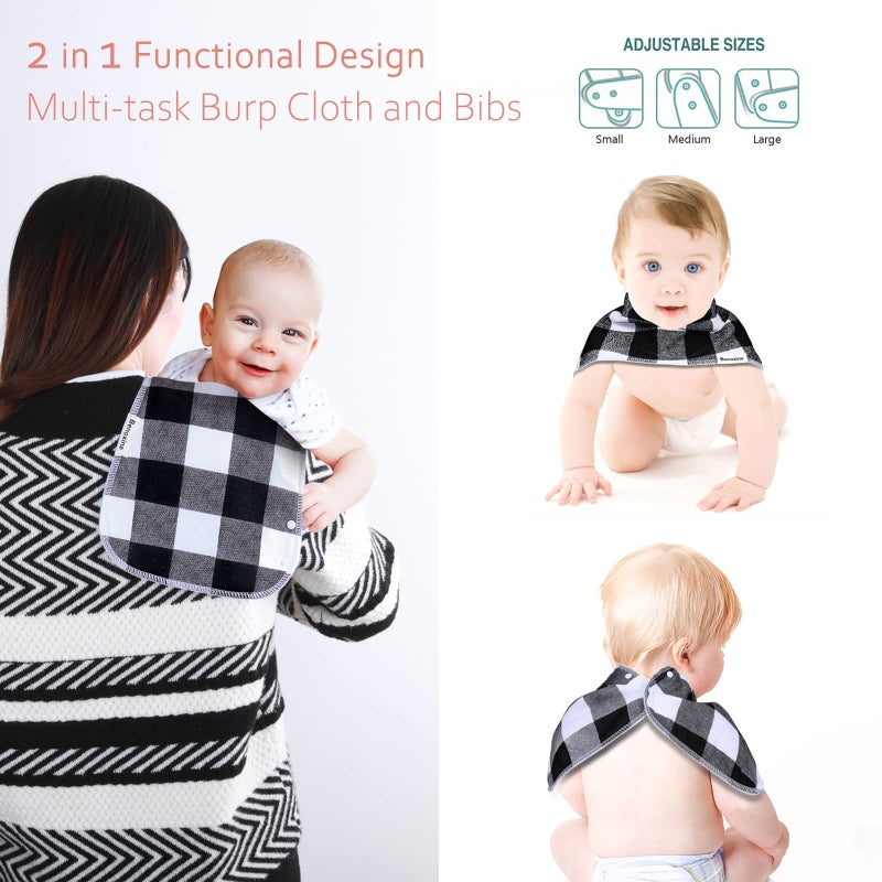 Benoxine Baby Burp Cloths & Baby Bibs 2-in-1 Design Large Size 3 Layers Thicken Cotton Super Absorbent and Soft Baby Spit Up Burping Rags Baby Burp Cloth Set for Boys and Girls Solid 12 Pack - Image 2